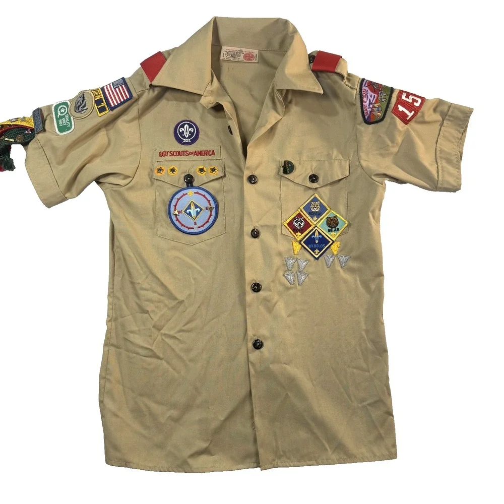 Vintage BSA Cub Scout Webelos Uniform Shirt Pack 153 Heart O Texas Youth LG USA